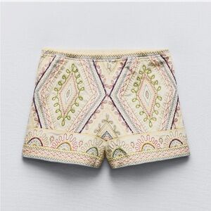 Zara Embroidered Cream Women's Shorts